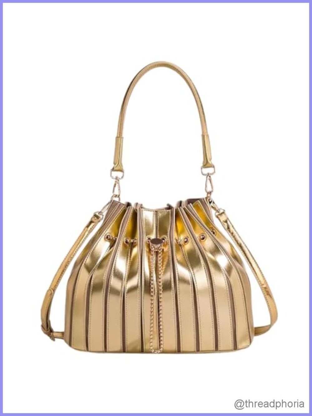 Pleated Bucket Bag Vegan PU Leather Crossbody Shoulder Bag